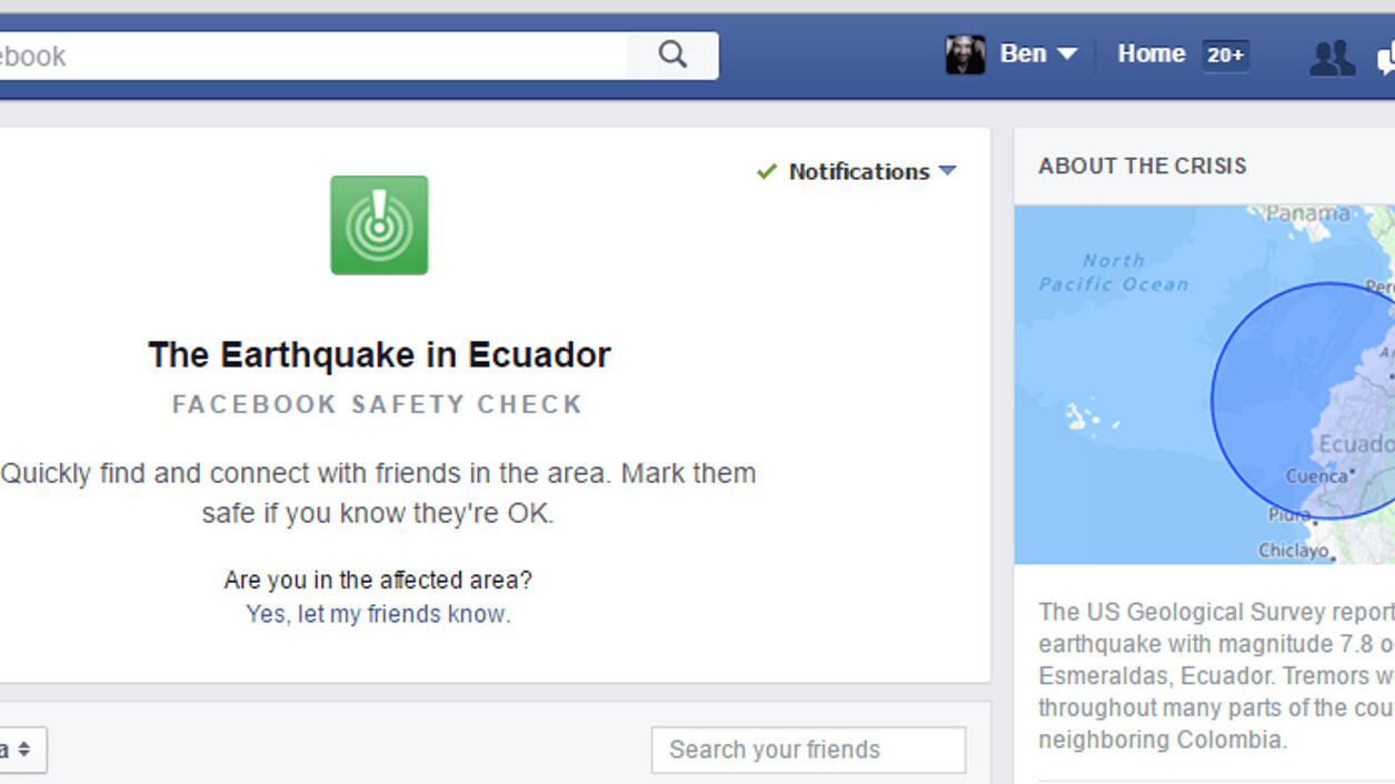 Facebook activates Safety Check feature following major earthquake in Ecuador