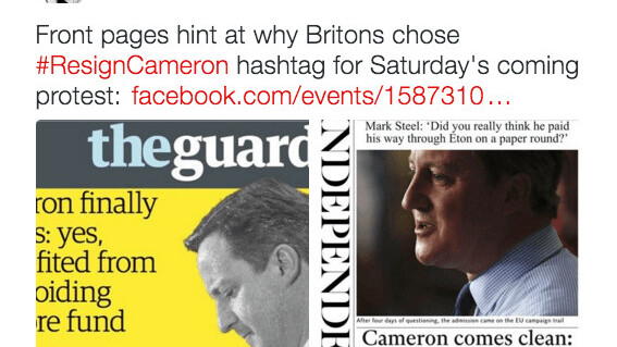 Twitter users rally behind #resigncameron to try to force UK PM to quit