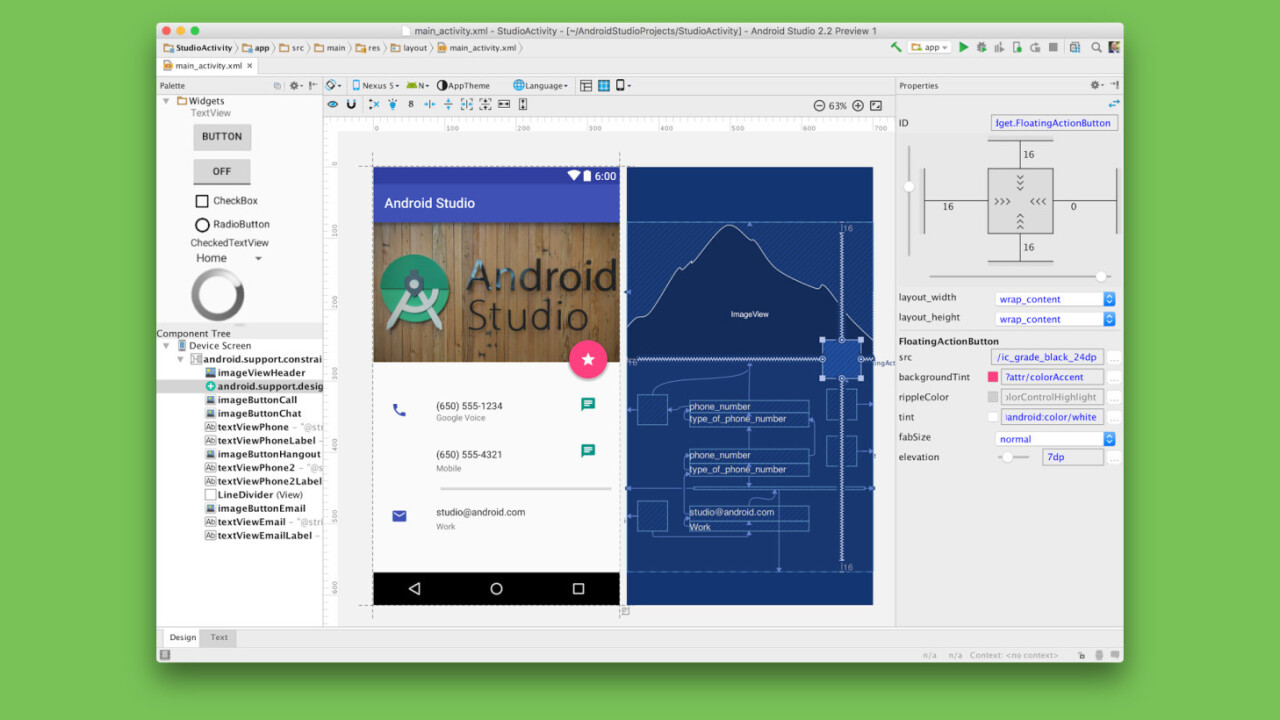 Android Studio has a new layout editor, UI test recorder and Firebase integration