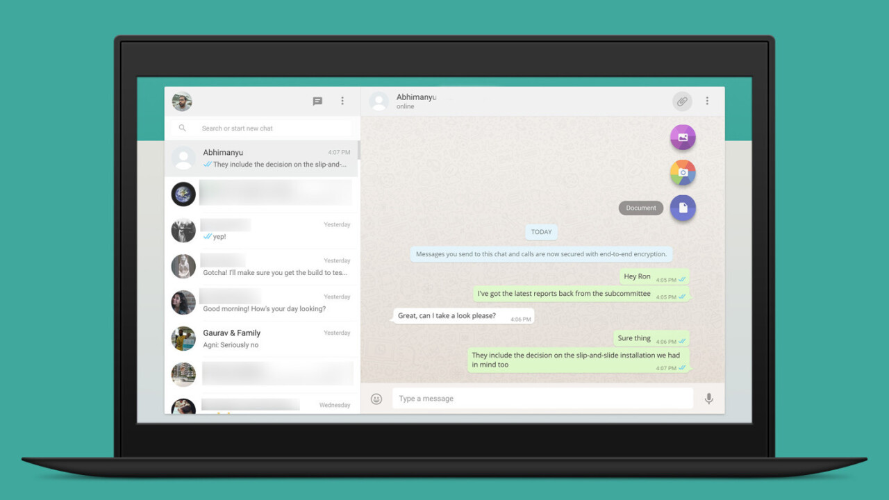 WhatsApp’s Web client now lets you share documents