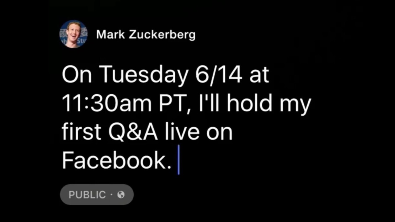 Mark Zuckerberg is doing his first-ever Facebook Live Q&A on June 14