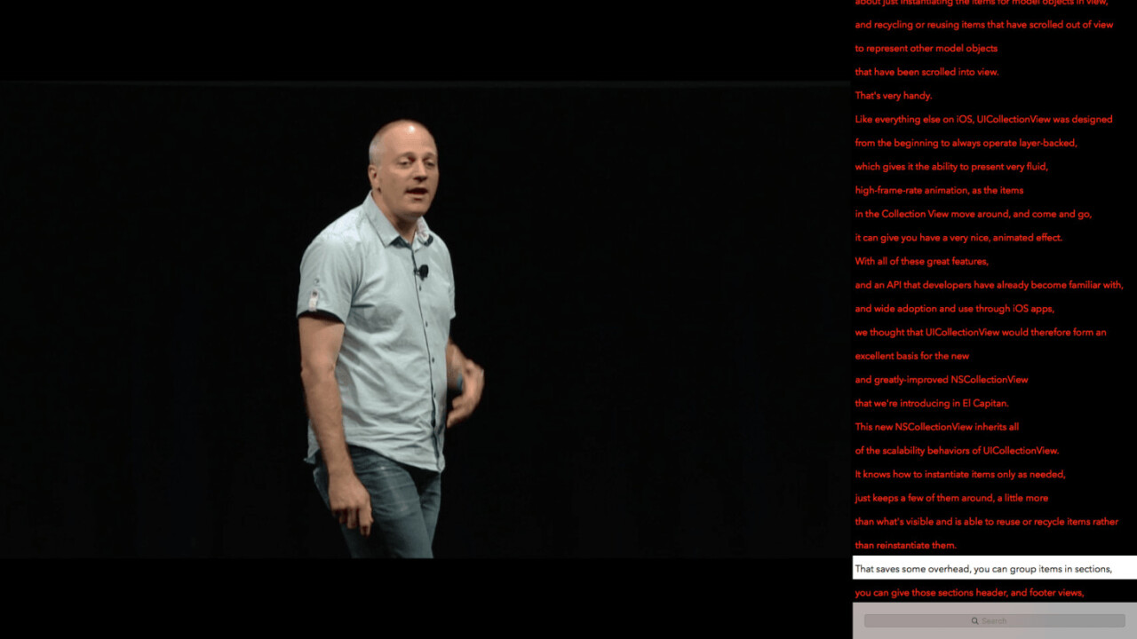 The unofficial WWDC app now has transcripts of all session videos