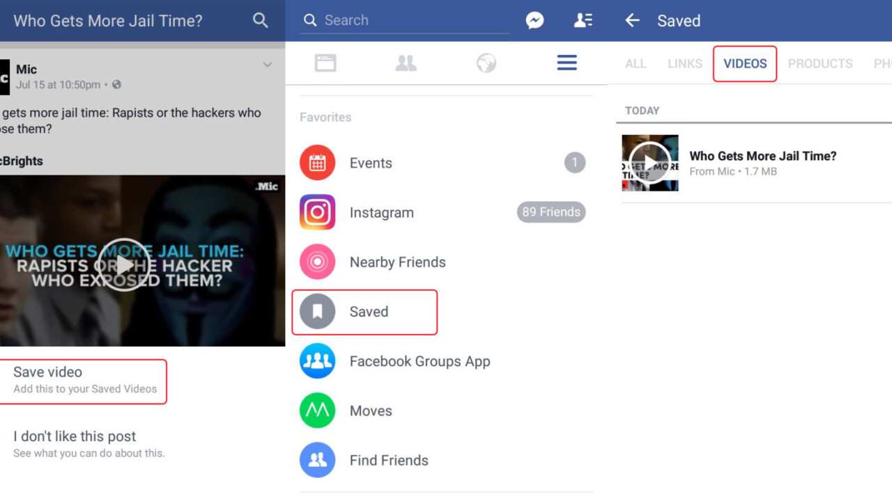 Facebook for Android now lets you save videos to watch offline