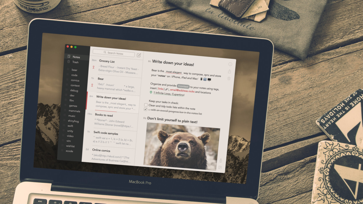 Bear is a beautiful writing app for crafting notes and prose