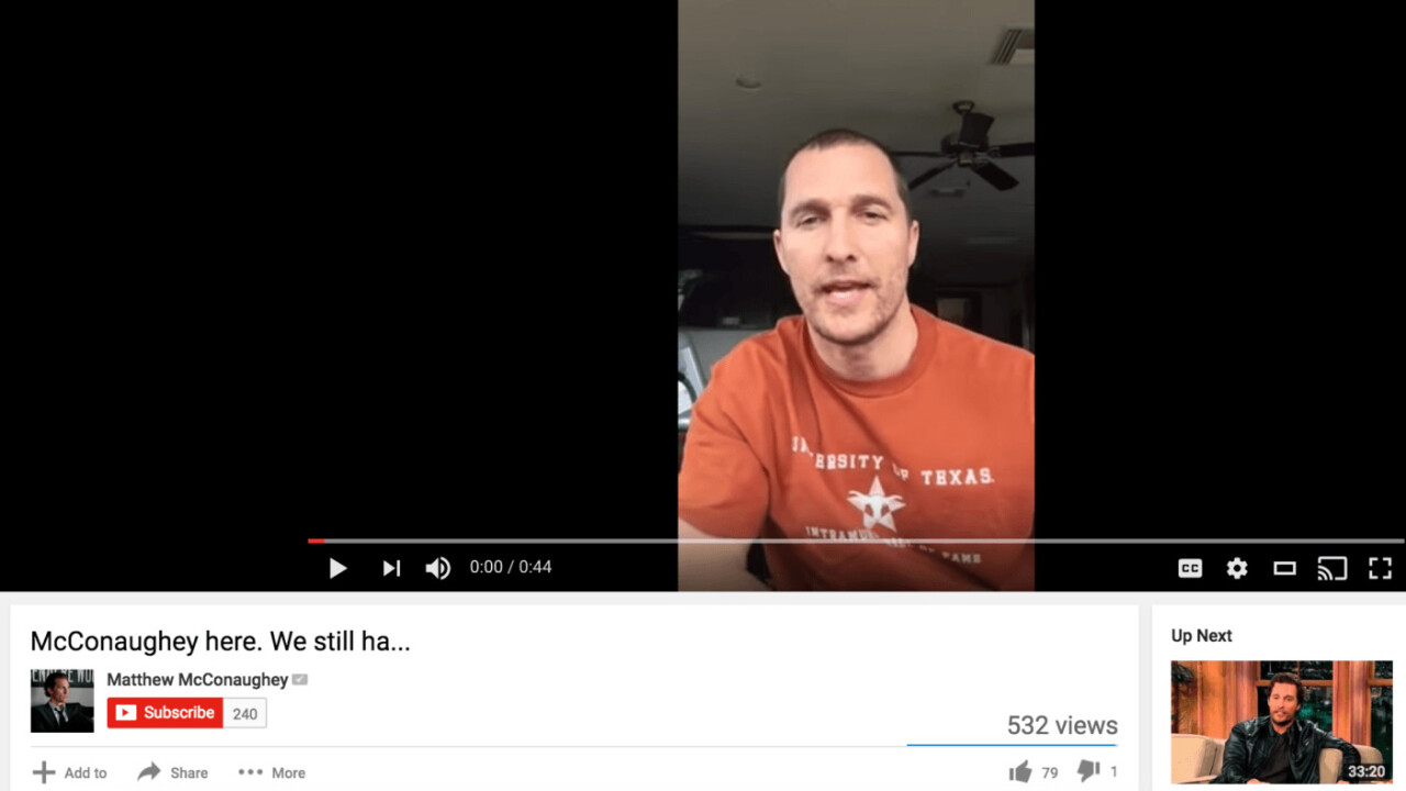 Matthew McConaughey has a verified YouTube channel nobody watches