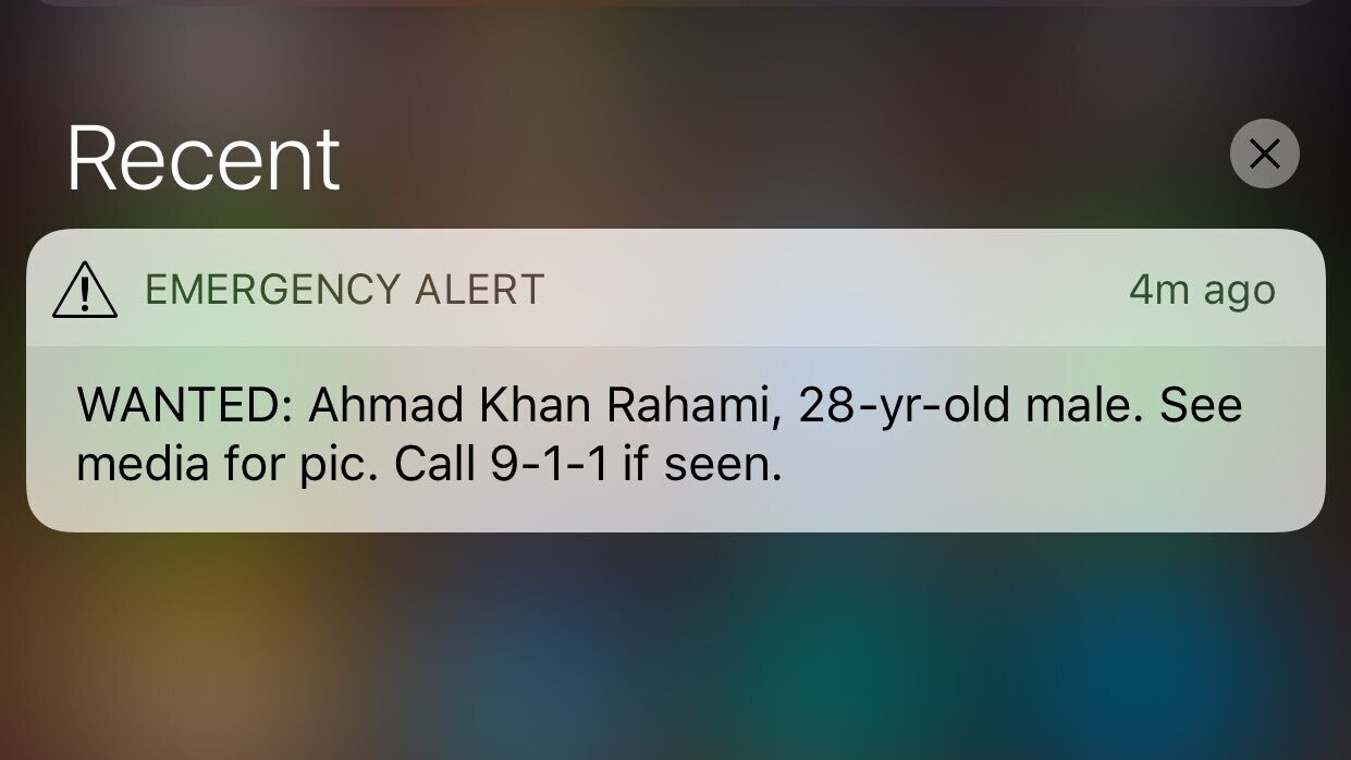 Smartphones in NYC get emergency alert in search for bombing suspect