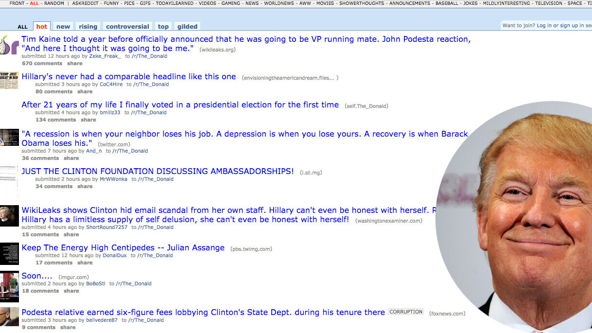 Donald Trump posts briefly took over the front of Reddit due to glitch