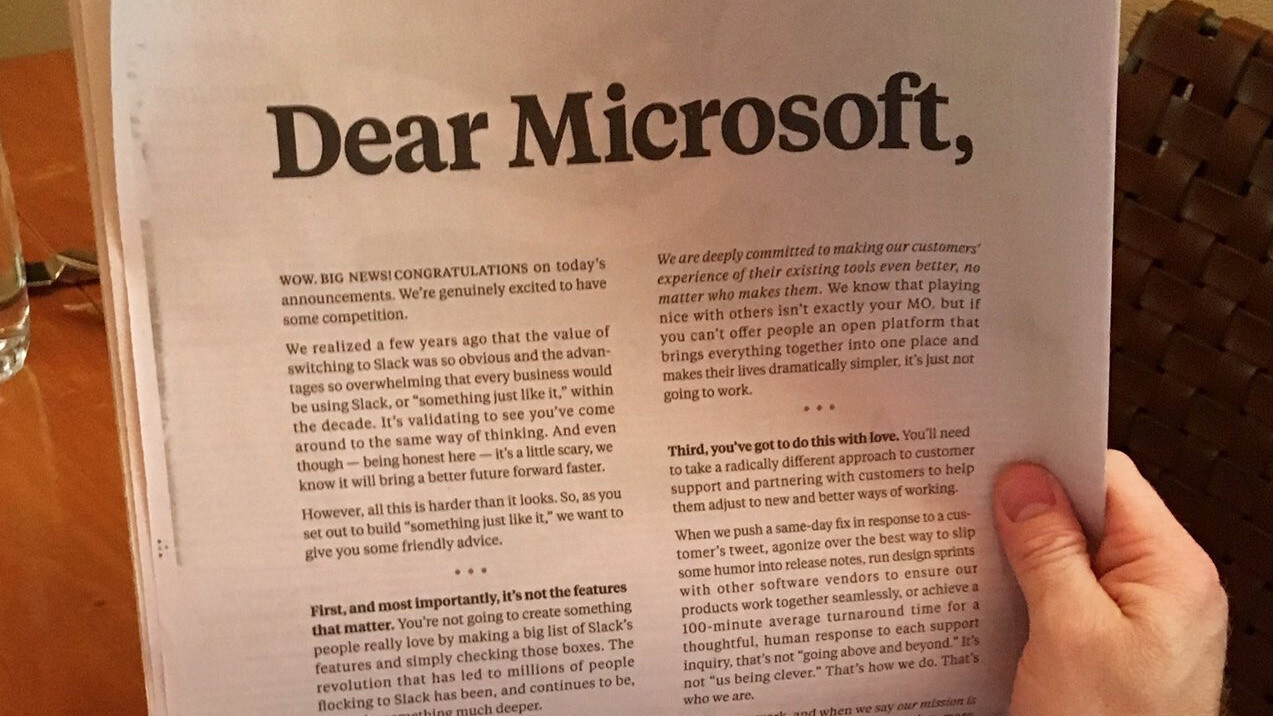 Slack sounds scared as hell in its open letter to Microsoft