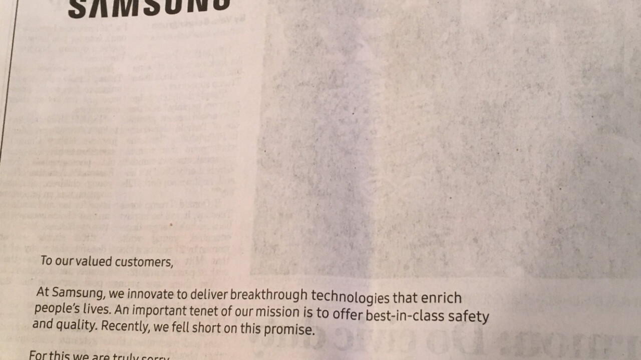 Samsung faces the heat head-on with full-page Note 7 apology in major newspapers