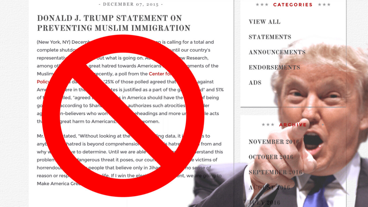 Trump quietly removes language about banning Muslims from his website [Updated]