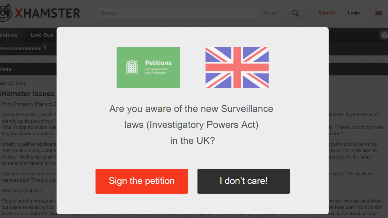Porn site xHamster is very worried about the Investigatory Powers bill
