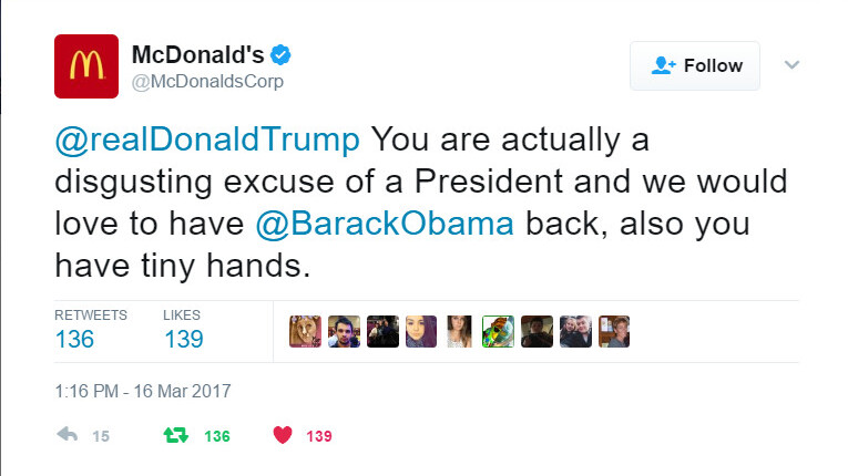 McDonald’s confirms on Twitter that Trump has tiny hands