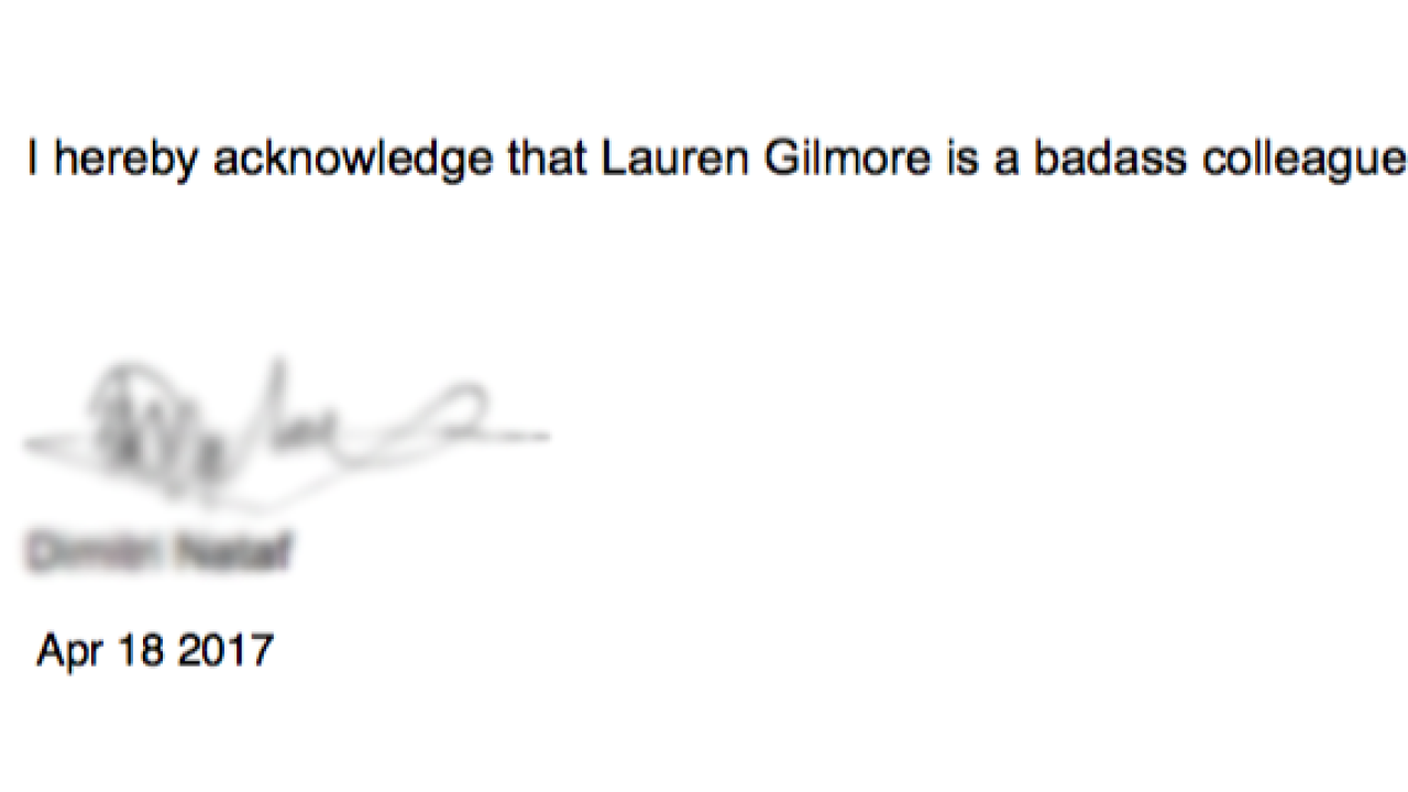 I reviewed an e-signature product and now a co-worker is legally bound to adore me