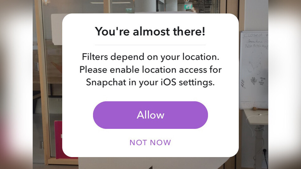 Snapchat now asks you to turn on location services to use basic filters