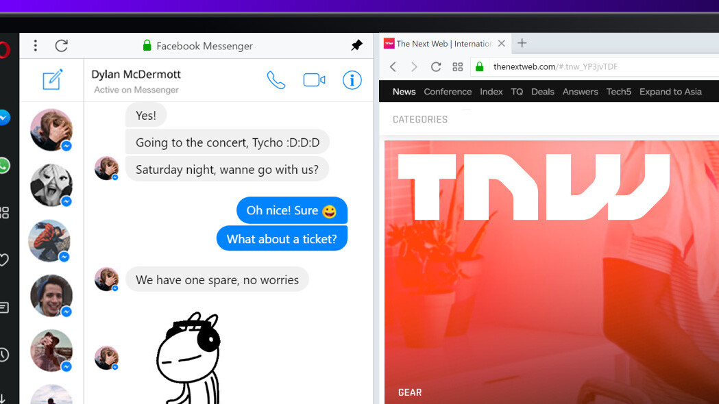 Opera bakes Messenger, WhatsApp and Telegram chat right into your browser