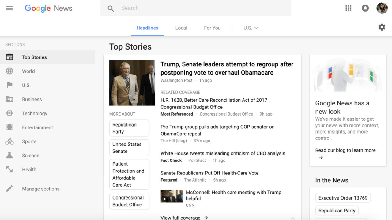 Google News shows off its minimalist new look