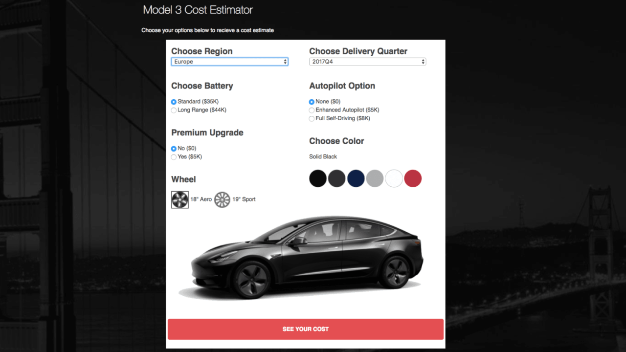 Tesla calculator estimates how much it actually costs to buy a Model 3