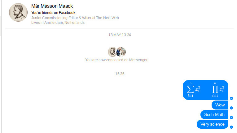 Math geeks rejoice: Facebook Messenger lets you write basic mathematical formulae in LaTex