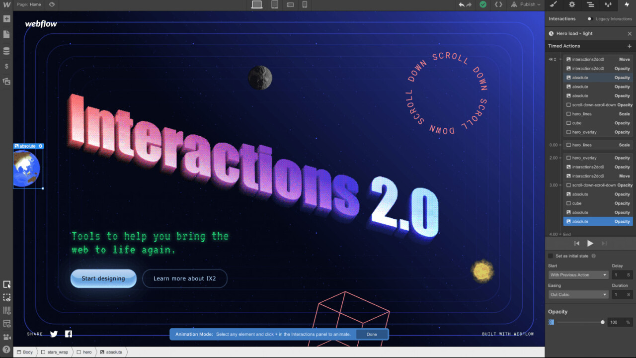Webflow lets you build gorgeous web animations just by dragging and dropping