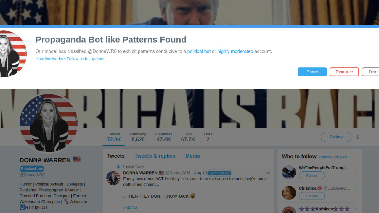 This Twitter tool tells you if you’re arguing with a propaganda bot
