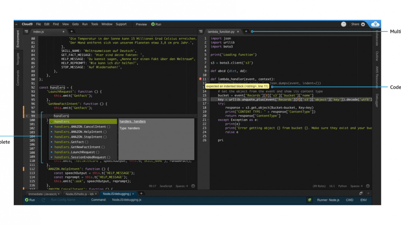 Amazon’s AWS Cloud9 IDE lets you write, test, and debug code in your browser