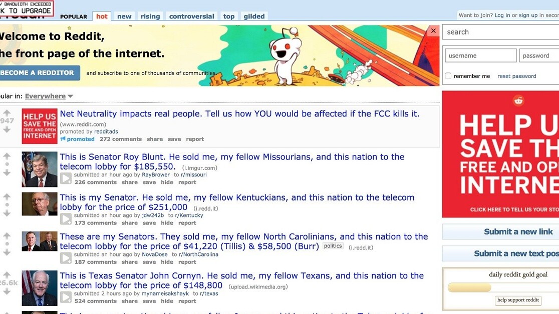 Reddit uses its front page to fight for net neutrality
