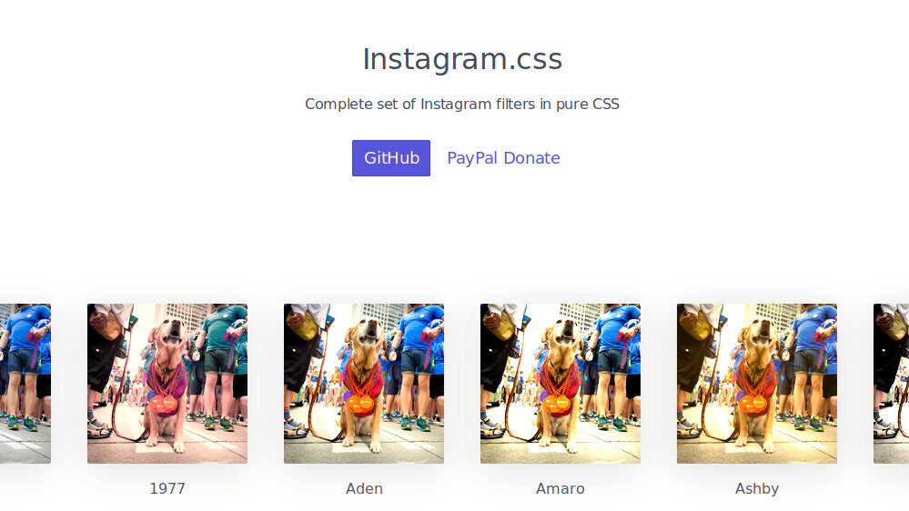 This CSS stylesheet lets you add Instagram-esque image filters to your website