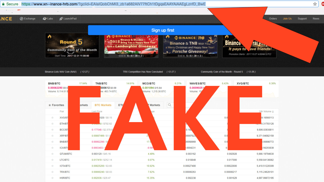 Cryptocurrency scammers are tricking users with fake Binance links on Google