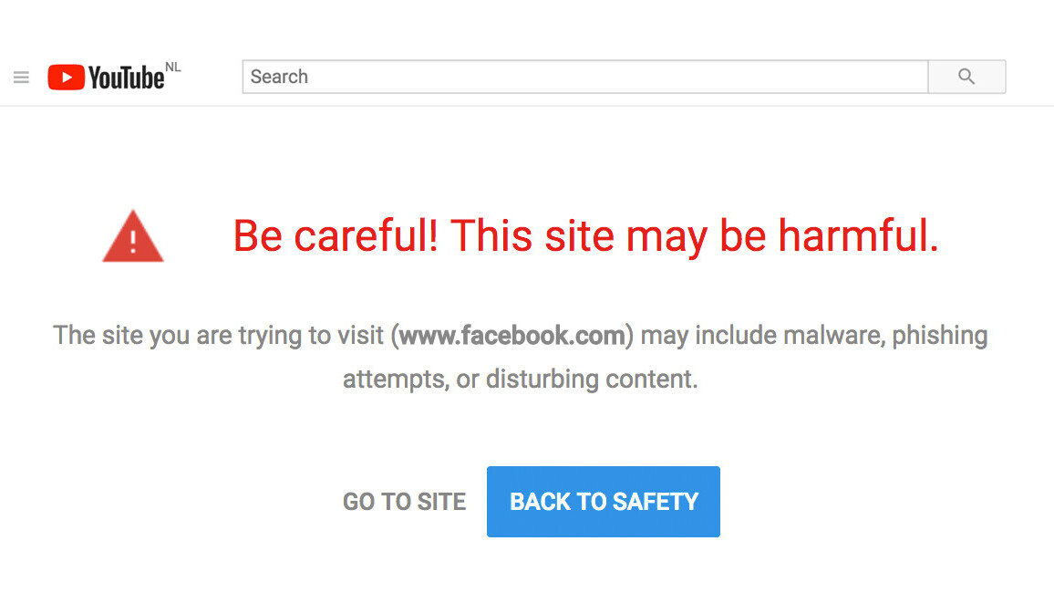 YouTube marks Facebook and White House links as phishing attacks