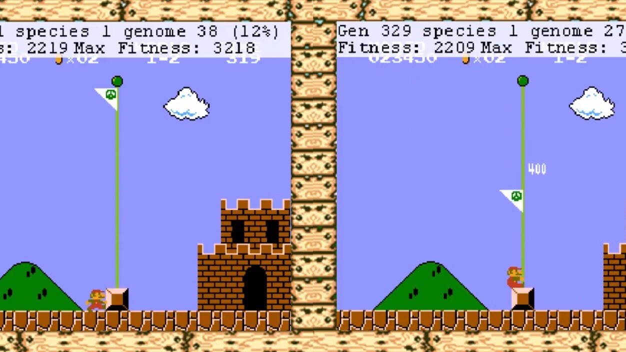 This livestream of AI learning to play Super Mario Bros is awesome