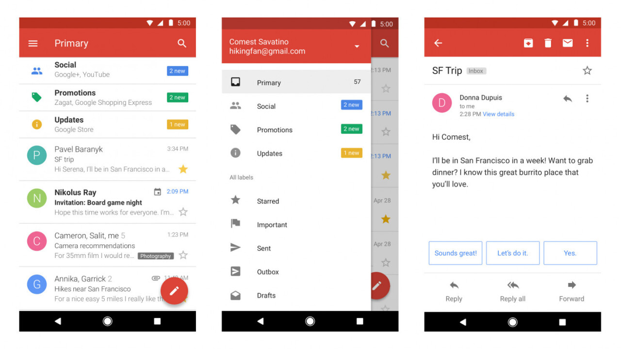 Gmail Go is almost identical to the original Android app, but half the size