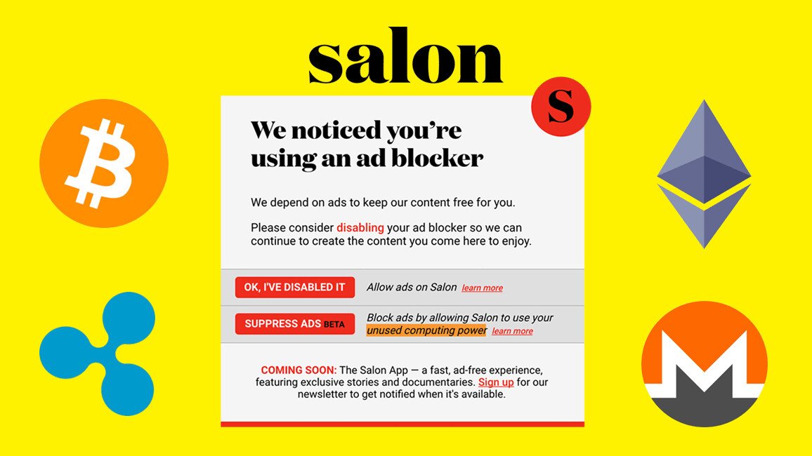 Salon is using adblocking readers’ CPU power to mine cryptocurrency