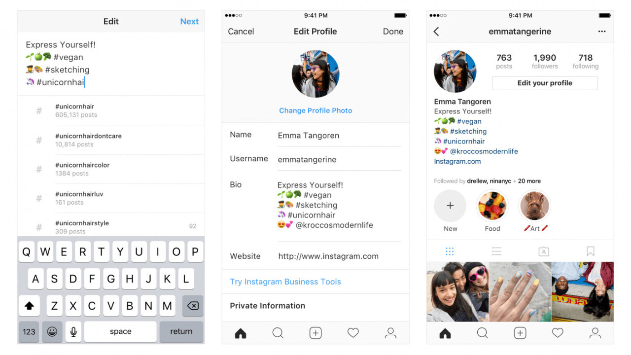 Instagram now lets you link to hashtags and other profiles in your bio