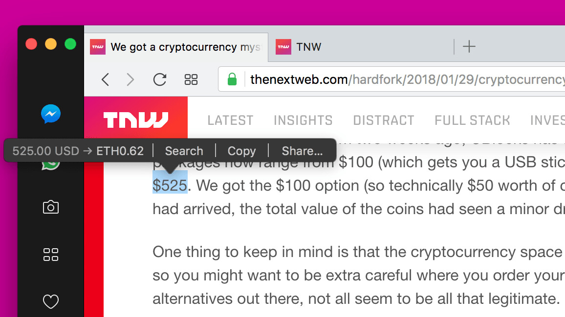 Opera’s built-in cryptocurrency price converter is actually pretty useful