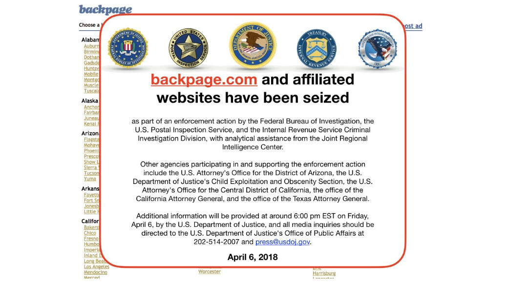 Seedy marketplace Backpage.com seized by US authorities