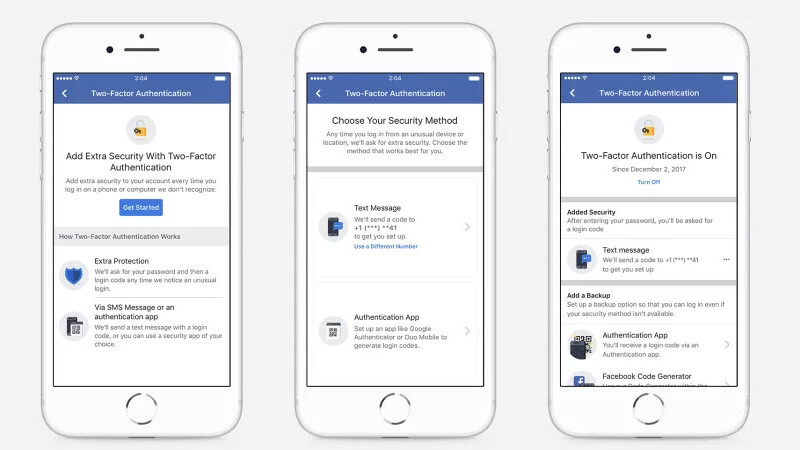 Facebook's two-factor authentication now works without a phone number