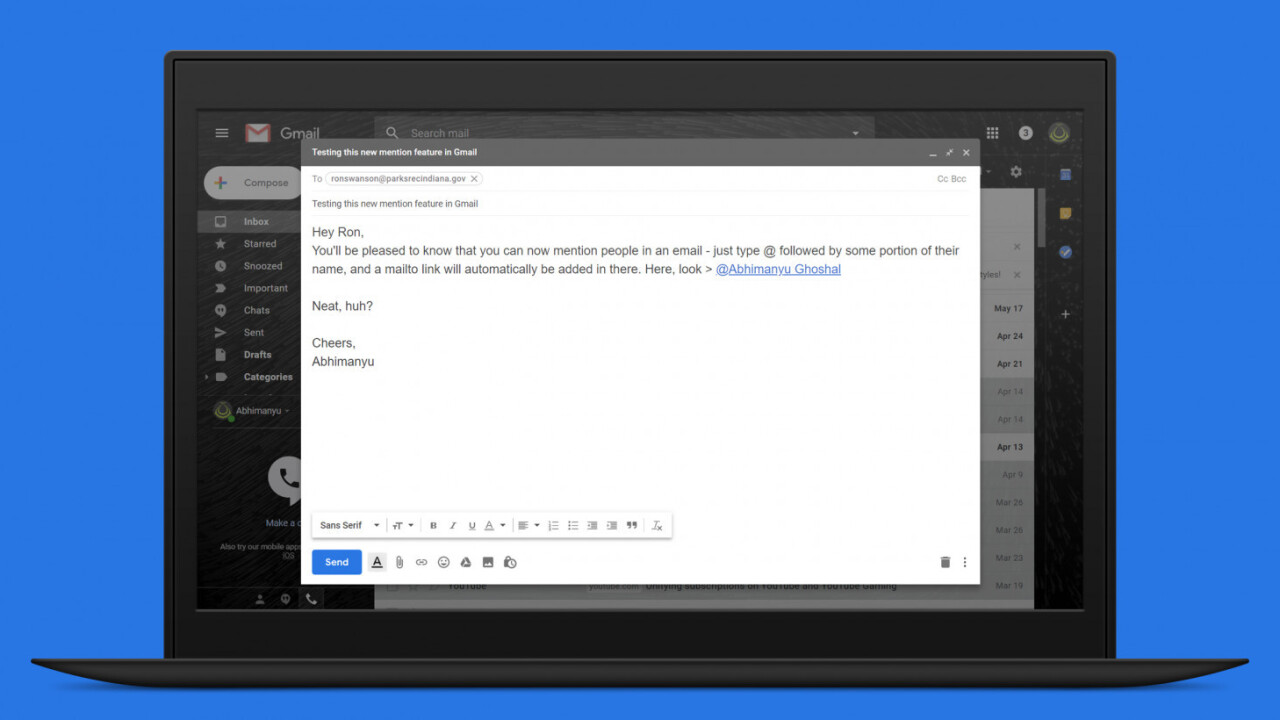 Just like Twitter, Gmail lets you ‘@’ mention people