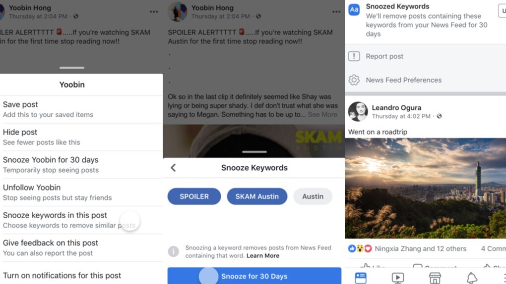 Facebook is testing a keyword snooze button