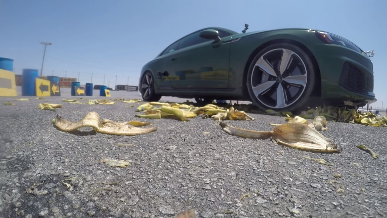 Watch: Hoonigan tests Mario Kart banana peel attack with real Audi RS5