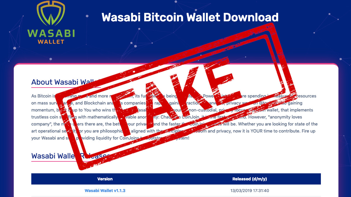 PSA: Don't use this fake Wasabi wallet to 'store' your Bitcoin