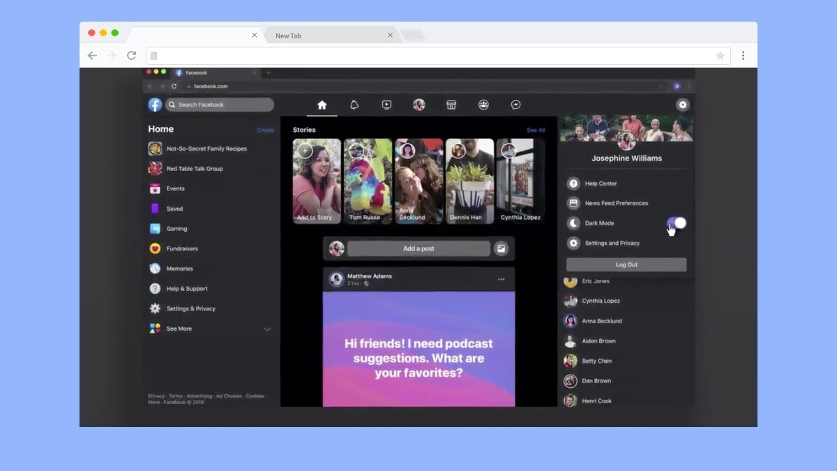 Facebook begins testing dark mode and a Twitter-like interface for desktop