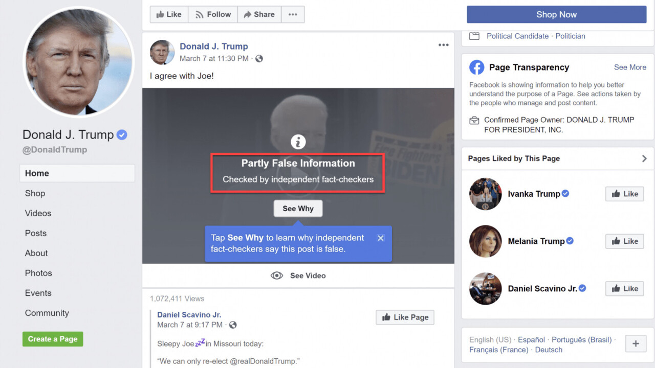 Facebook warns misleading video of Biden supporting Trump is ‘partly false’