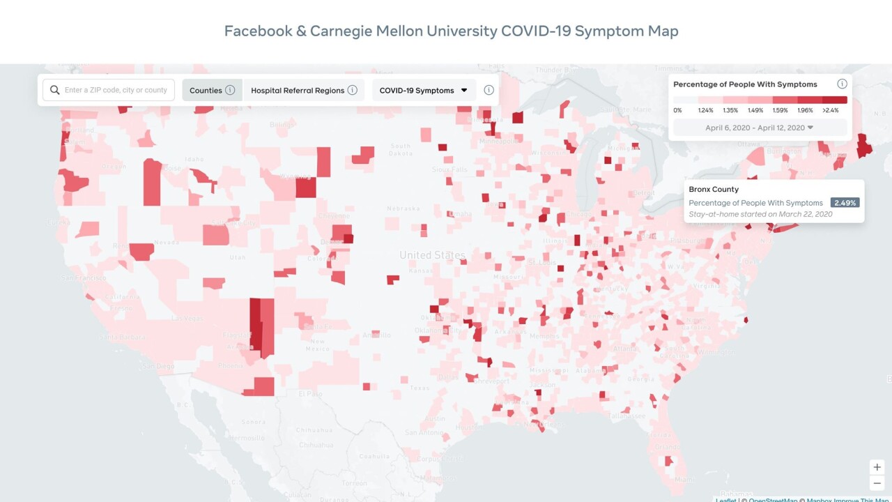 Facebook built a map that tracks COVID-19 symptoms by county