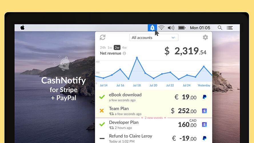 Entrepreneurs get immediate PayPal and Stripe payment notifications with CashNotify