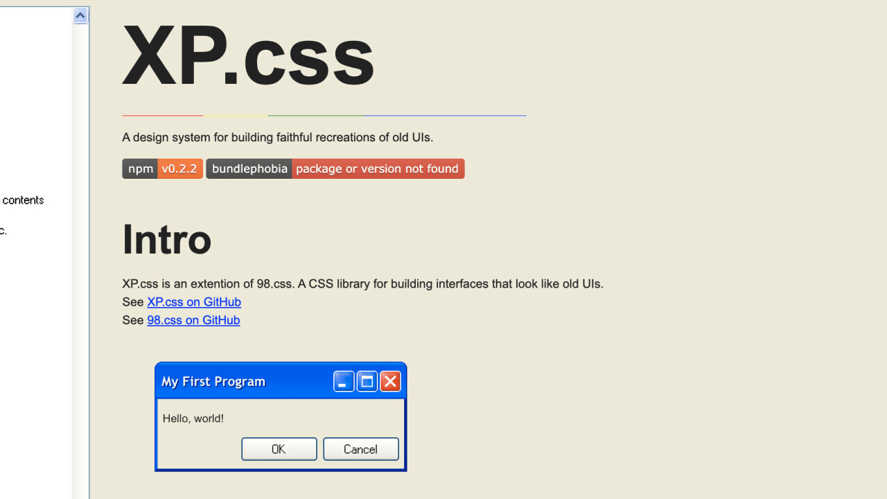 This CSS library makes it easy to design Windows XP-inspired UIs