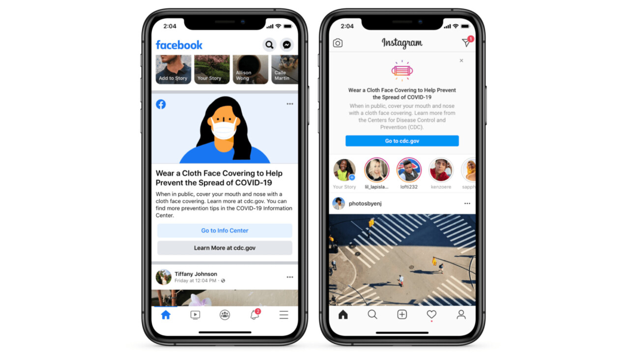 Facebook and Instagram will remind you to wear a mask atop your feed