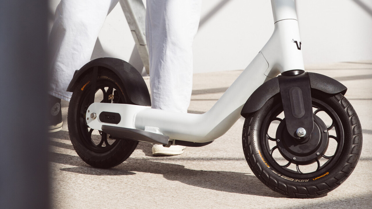 The Taur electric scooter prioritizes safety with giant tires and a forward riding position