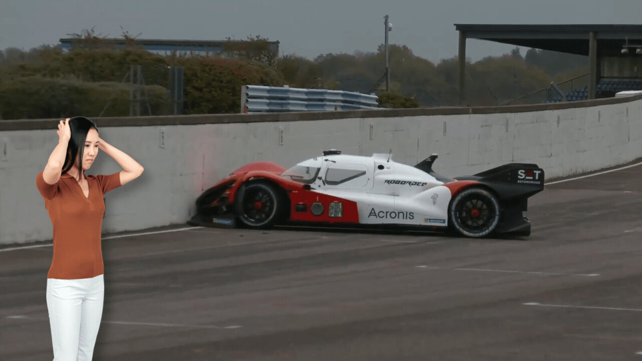 Watch this self-driving race car hilariously smash into a wall