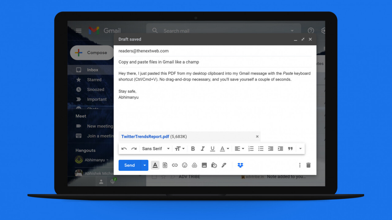 How to paste attachments into Gmail in Chrome with just a keyboard shortcut