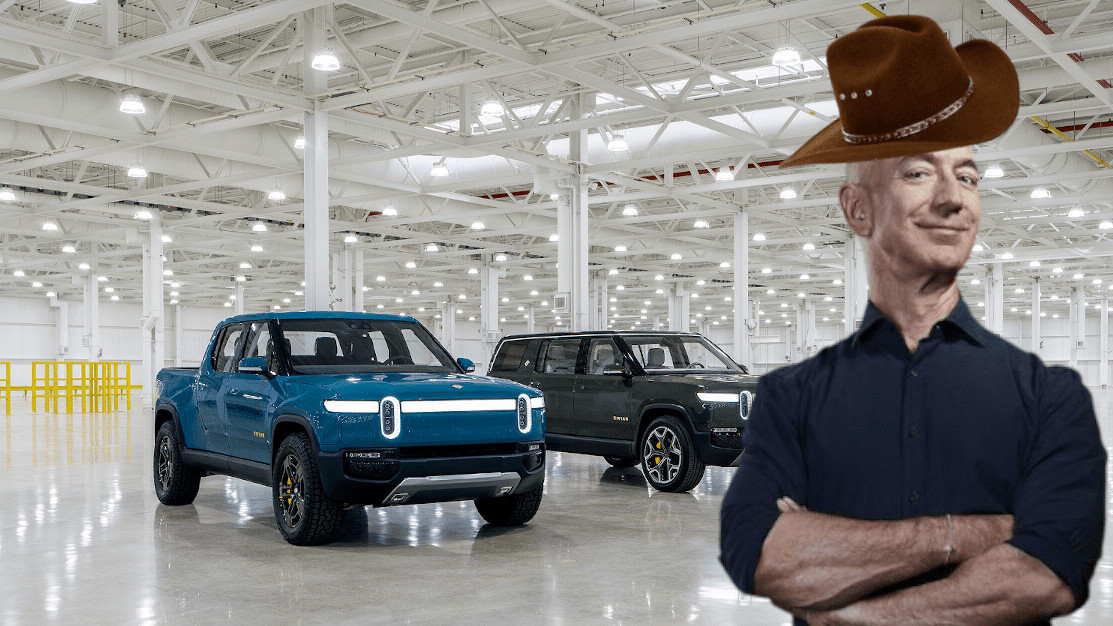 Watch Jeff Bezos drive a Rivian R1T through the desert while wearing a cowboy hat